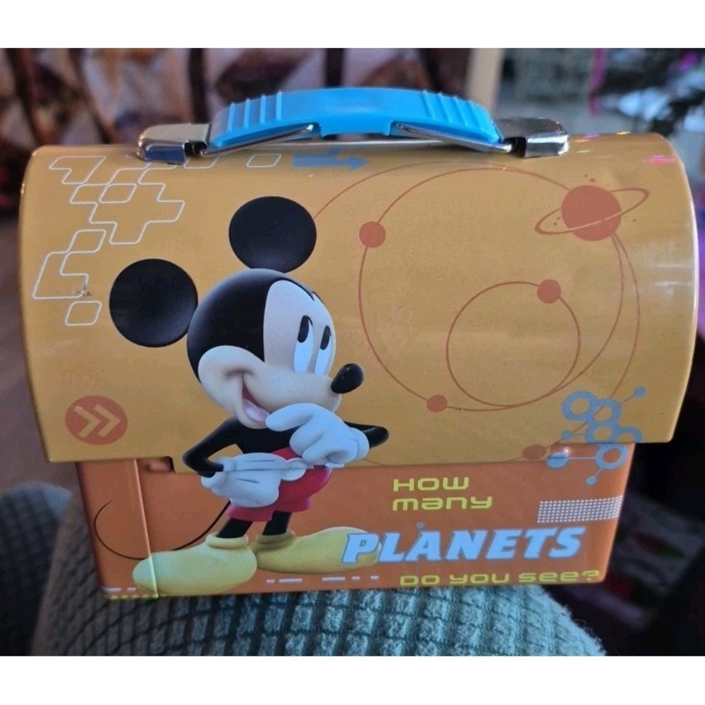 Mickey Mouse Small Tin How Many Planets 6 inches long 2 inches wide 3 1/2 high - Picture 2 of 6